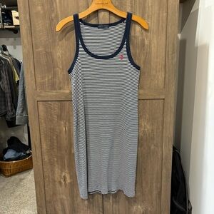 Ralph Lauren Large Tank Dress Pima Cotton Navy White Stripe Ribbed Sleeveless